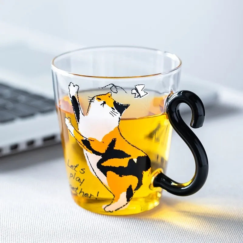 Caneca de Vidro Criativa com Gato, 250ml