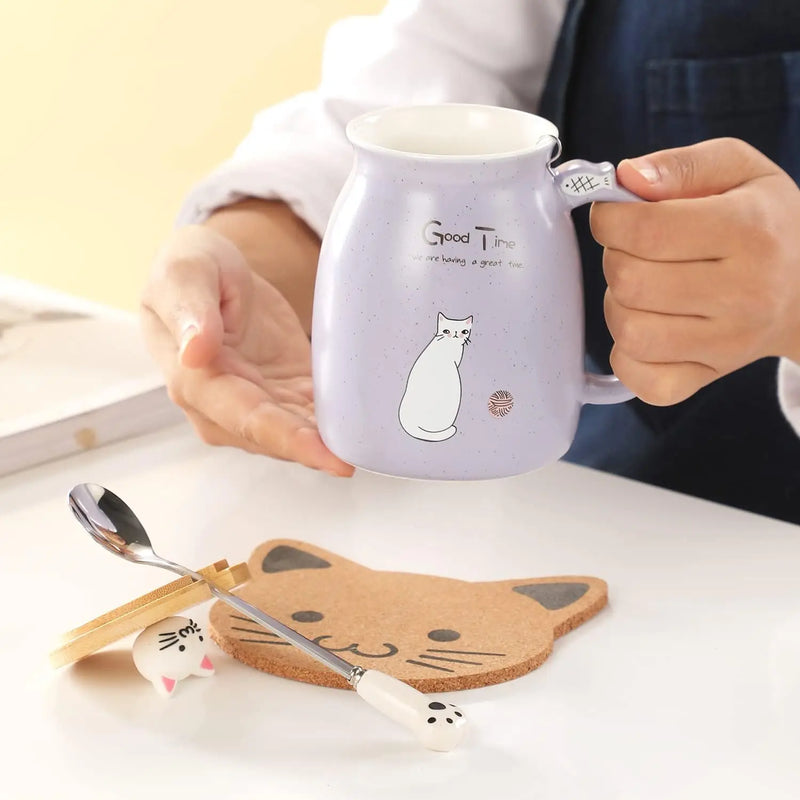 Caneca de Chá e Café em Cerâmica com Gato, 500ml