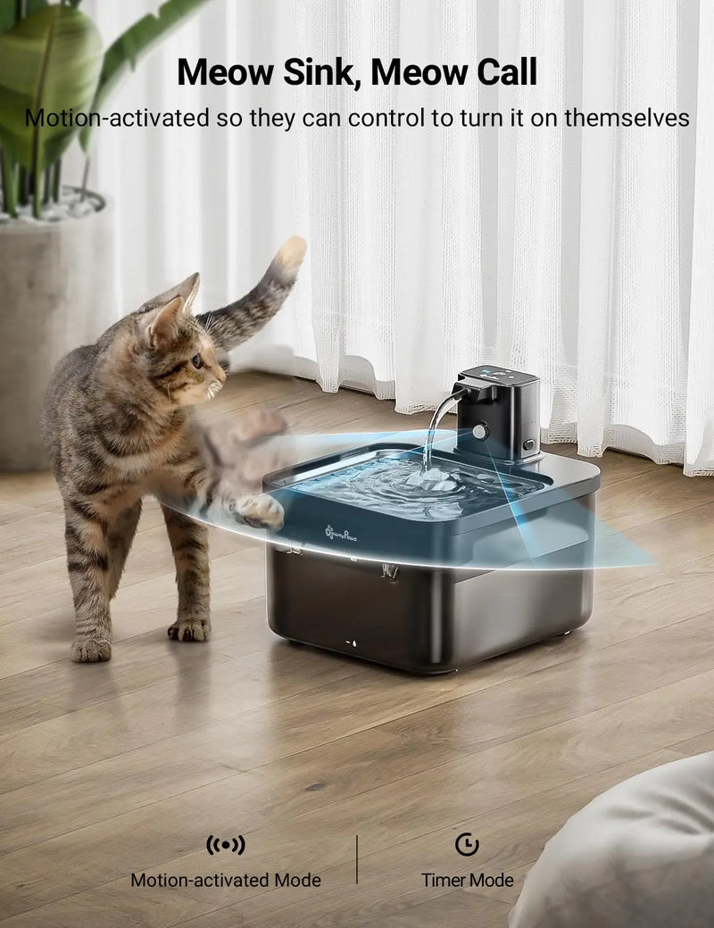 Fonte Automática para Gatos, em Aço Inoxidável, Bateria Wireless e Sensor Inteligente 2 em 1 - Capacidade 2,5L