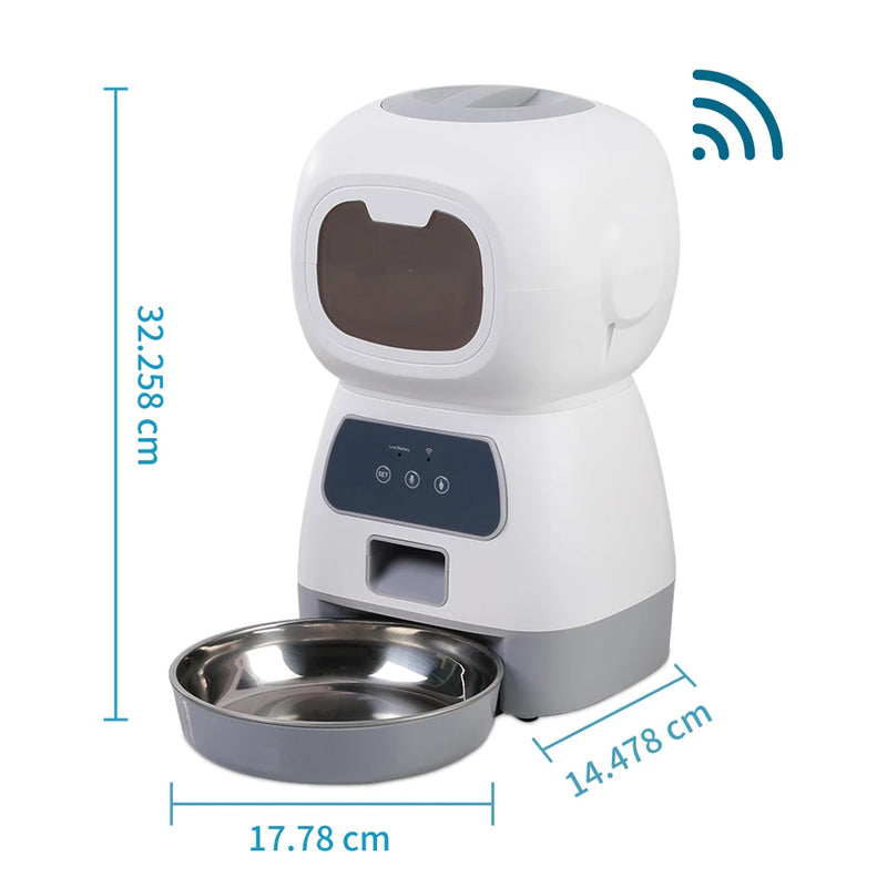 Alimentador Automático Para Gatos, com Gravador de Voz, Controle de Porções Lentas via Wi-Fi - Capacidade 3,5L