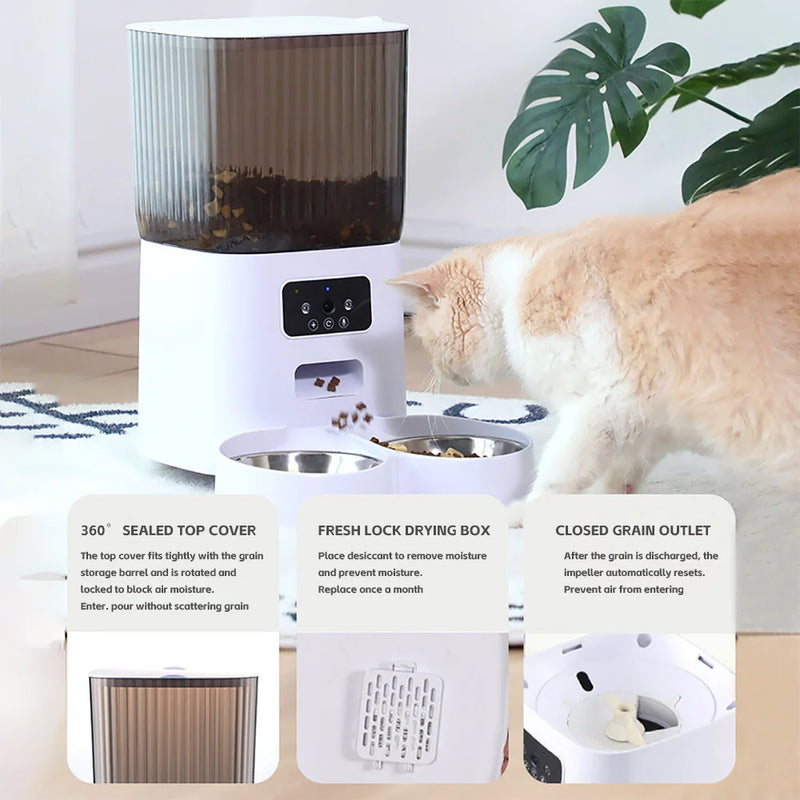 Alimentador Automático Inteligente Para Gatos, com Duas Tijelas, Câmera Integrada - Capacidade 5L