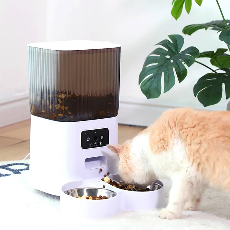 Alimentador Automático Inteligente Para Gatos, com Duas Tijelas, Câmera Integrada - Capacidade 5L