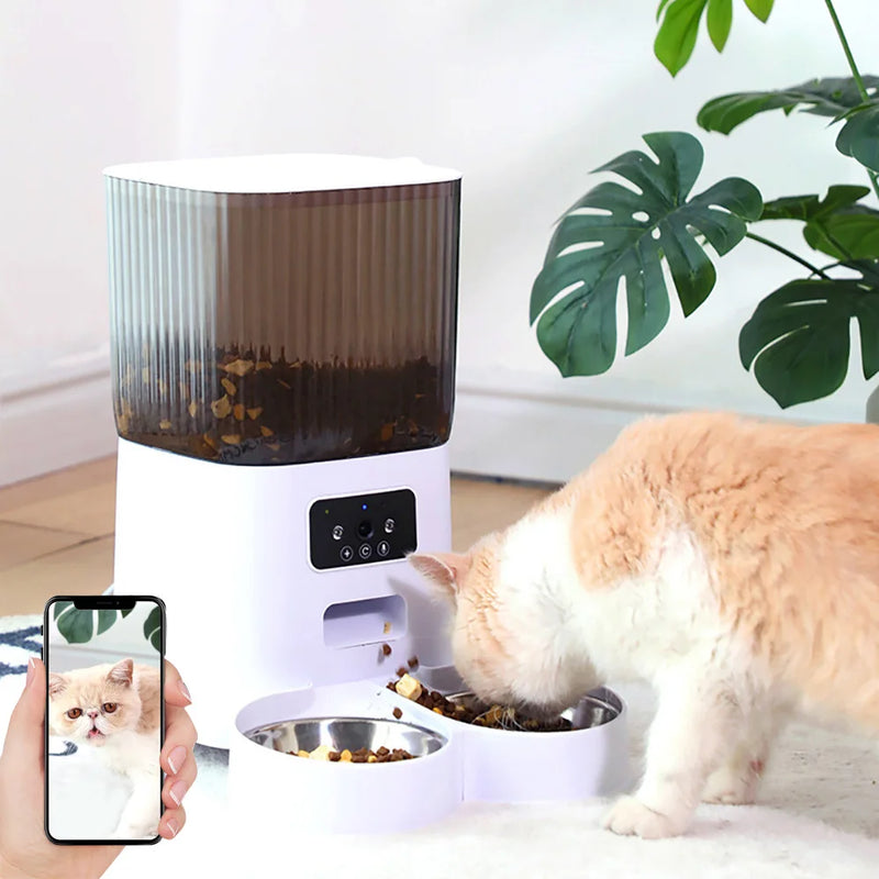 Alimentador Automático Inteligente Para Gatos, com Duas Tijelas, Câmera Integrada - Capacidade 5L