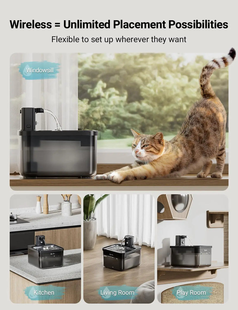 Fonte Automática para Gatos, em Aço Inoxidável, Bateria Wireless e Sensor Inteligente 2 em 1 - Capacidade 2,5L