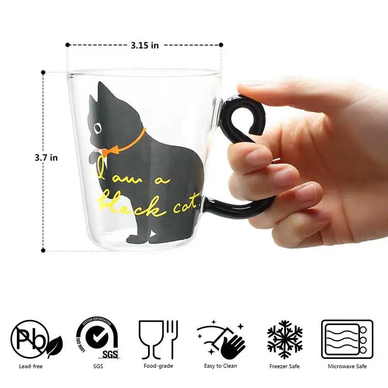 Caneca de Vidro Criativa com Gato, 250ml