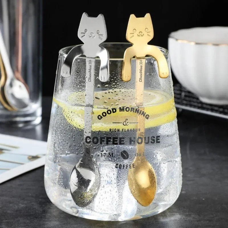 Colher de Café em Forma de Gato - Em Aço Inoxidável