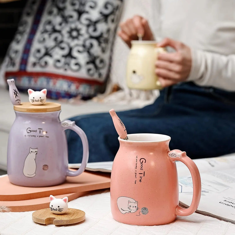 Caneca de Chá e Café em Cerâmica com Gato, 500ml