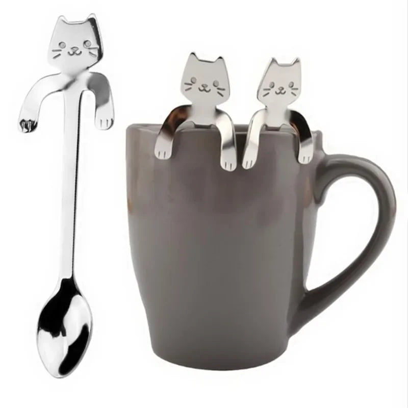 Colher de Café em Forma de Gato - Em Aço Inoxidável