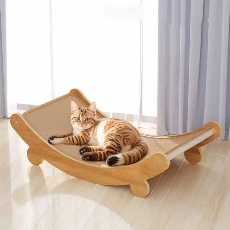 Arranhador de Madeira Multifuncional para Gatos – Cama e Brinquedo em um só Produto