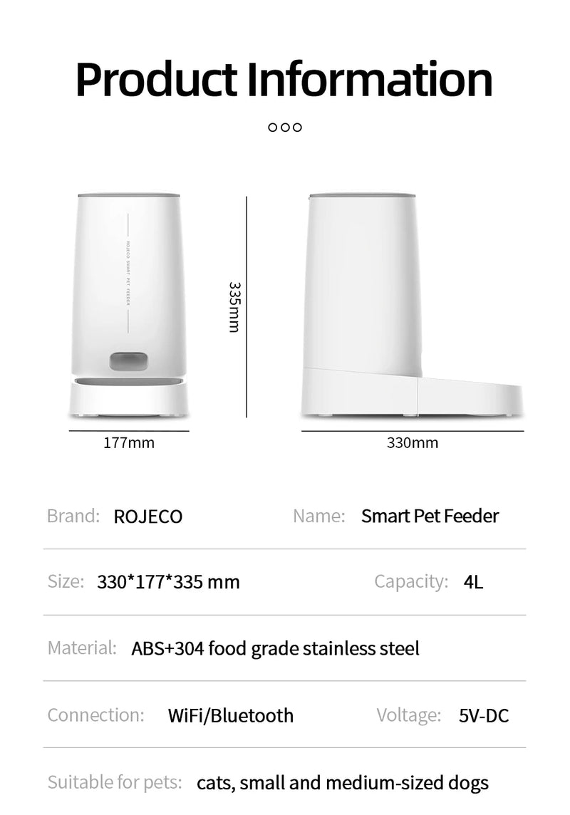 Alimentador Automático Inteligente para Gatos, com Wi-Fi, Controle Remoto - Capacidade 4L