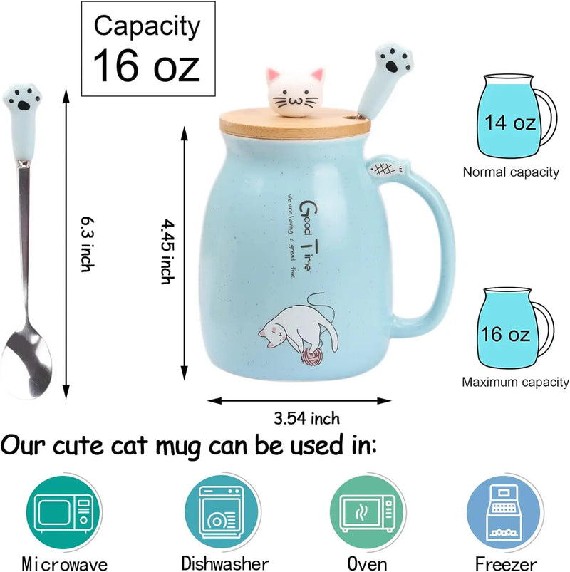 Caneca de Chá e Café em Cerâmica com Gato, 500ml