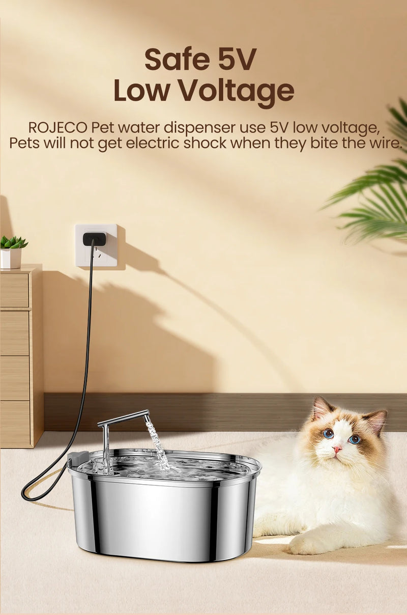 Fonte Automática de Água para Gatos, em Aço Inoxidável - Capacidade 3,2L